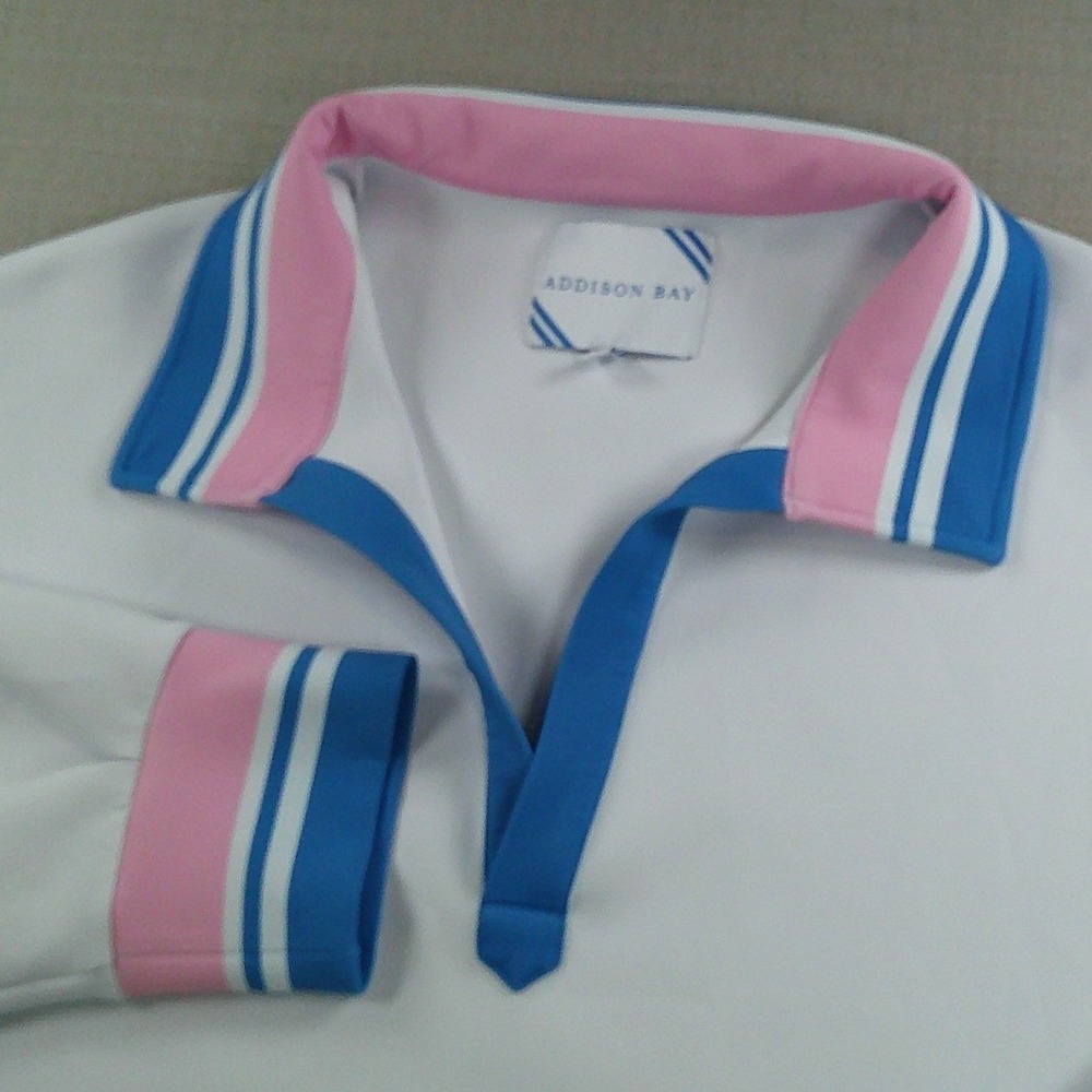 Addison Bay Scuba Light Easy Rugby Sweathshirt Womens XL White Pink Blue Trim